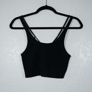 Zara Black Ribbed Strappy Crop Tank Top Size Medium‎